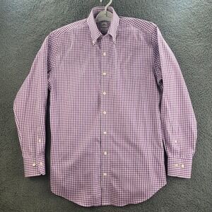 Peter Millar Nanoluxe Shirt Purple‎ White Mens Medium Gingham Plaid Button Down